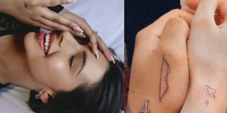 Fue en el mes de septiembre de 2020 que Belinda y Christian Nodal sellaron su amor con una sesión de tatuajes, él se puso los ojos de la rubia en el pecho y ella sus iniciales en el pie dentro de un corazón