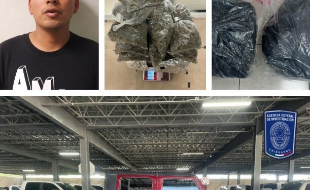 Detiene la AEI sujeto que tripulaba un Jeep con más de 16 kilos de marihuana