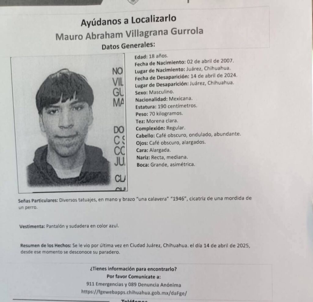 Mauro Abraham Villagrana Gurrola fue visto por última vez el 14 de abril