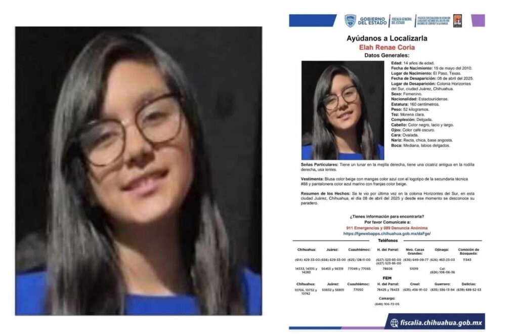 Elah Renae, de 14 años y nacionalidad estadounidense, fue vista por última vez en Horizontes del Sur
