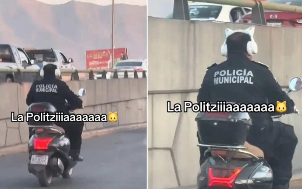 Policía con estilo: captan a agente usando audífonos con orejas de gato y se vuelve viral