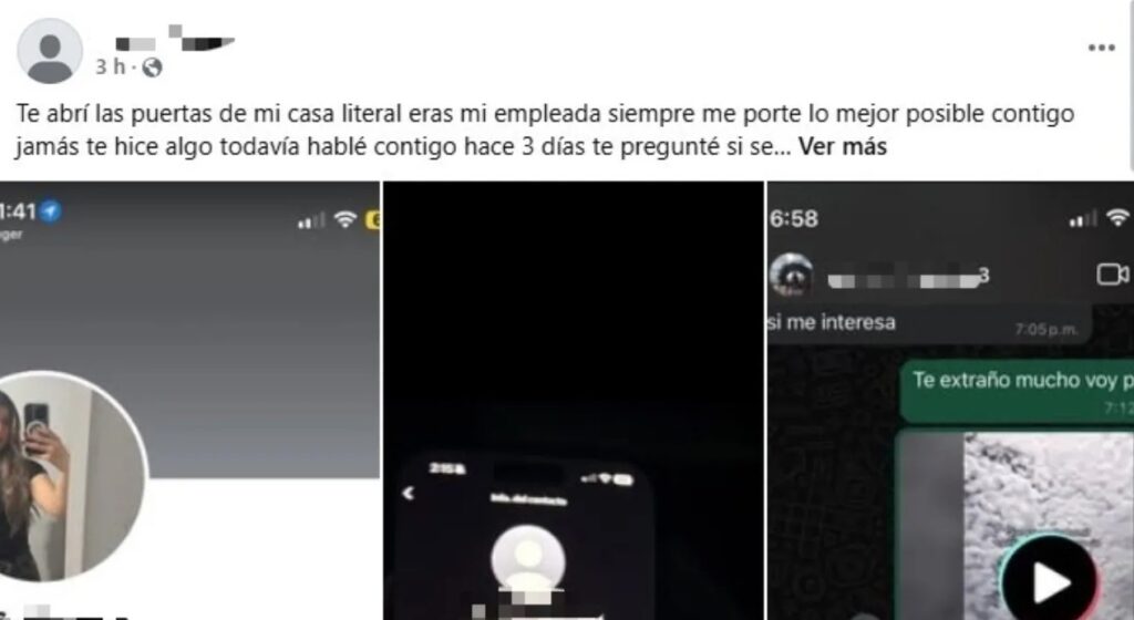 La joven reveló que su trabajadora sostenía conversaciones con su pareja; publicó capturas como prueba