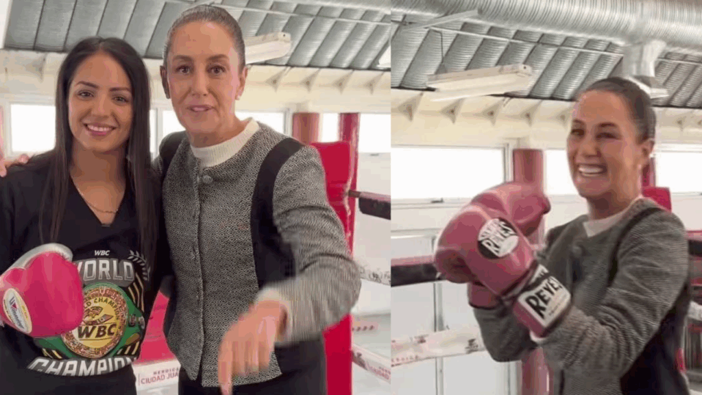 Durante su visita a Ciudad Juárez, la mandataria presenció el entrenamiento de la boxeadora y destacó su orgullo juarense