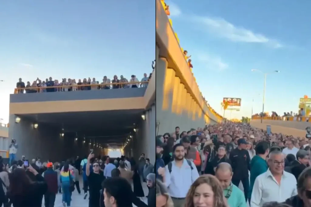 La apertura del túnel en el cruce Colosio–Solidaridad se volvió viral por el entusiasmo desbordado de asistentes y reporteros