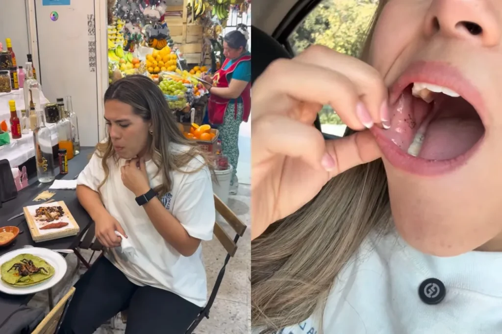 ¡Cuidado! Influencer Ana Karen come una tarantula y termina con los pelos incrustados en la boca