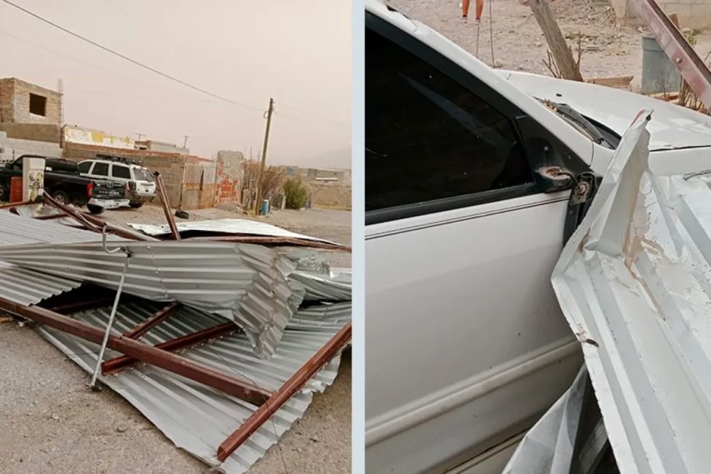 Las ráfagas provocaron daños en camionetas, una vivienda y un medidor de luz; Bomberos aseguraron la zona ante el riesgo eléctrico.