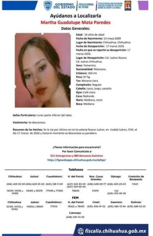FEM pide ayuda para localizar a Martha Guadalupe, adolescente des4parec1da 2
