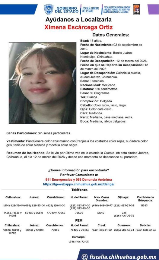 Des4parece adolescente de 15 años; activan búsqueda urgente 2