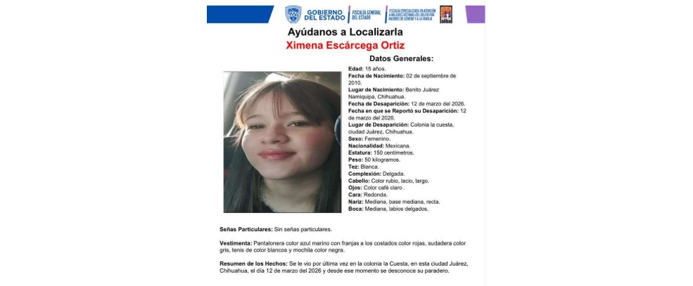 Des4parece adolescente de 15 años; activan búsqueda urgente 1
