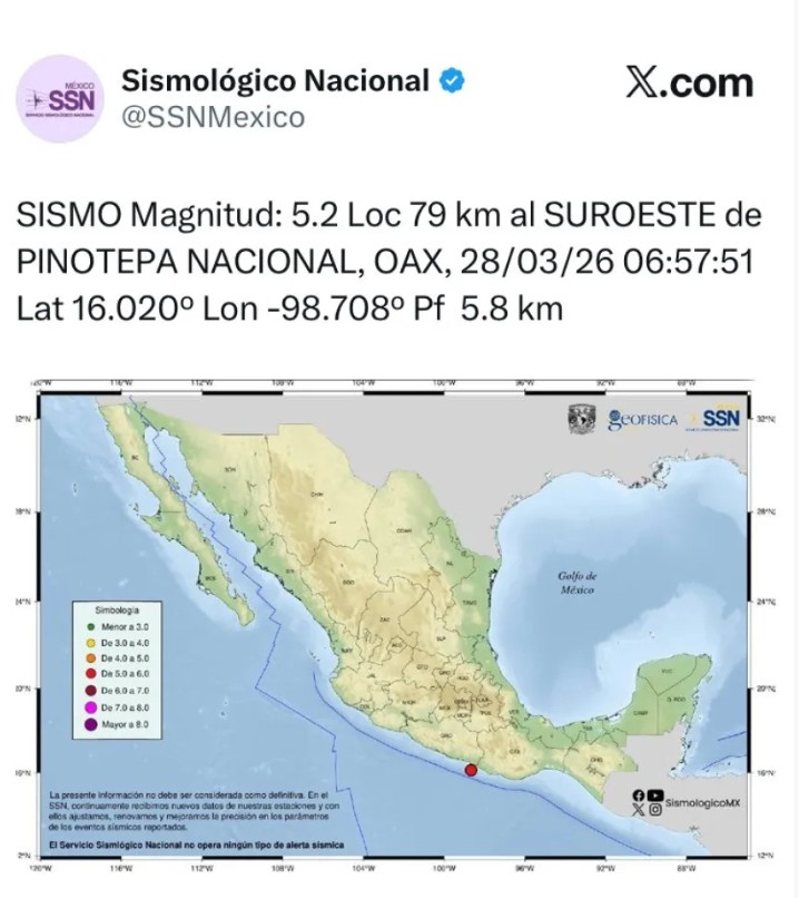 Sismo de 5.2 sacude Oaxaca este sábado 2