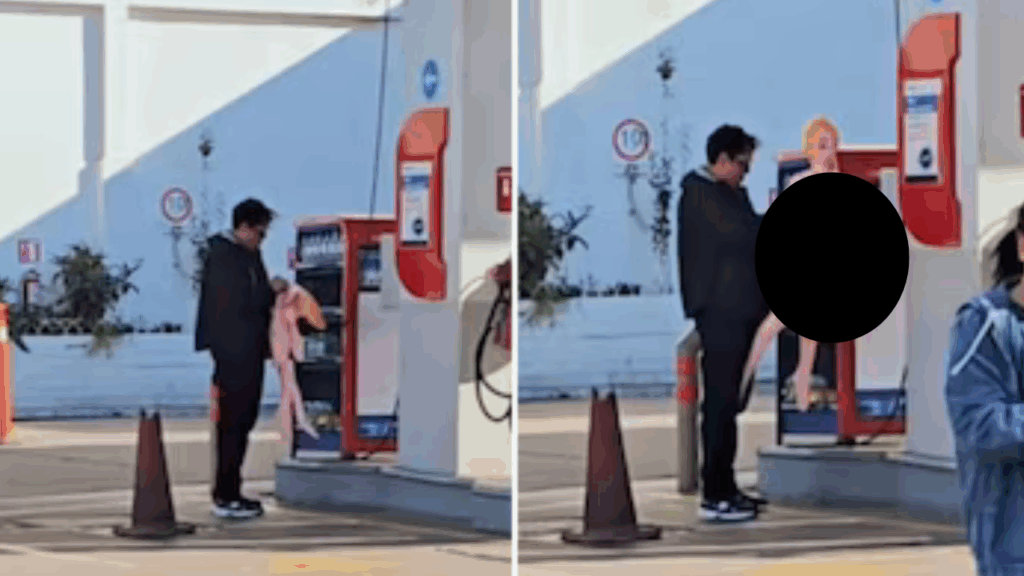 De no creerse: Joven es captado inflando una "muñeca" en plena gasolinera de León