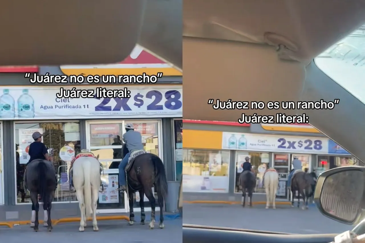 Video viral: caballos ocupan estacionamiento de Oxxo en Ciudad Juárez