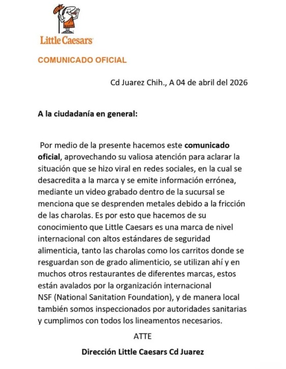Denuncian presunta contaminación metálica en Little Caesars 2