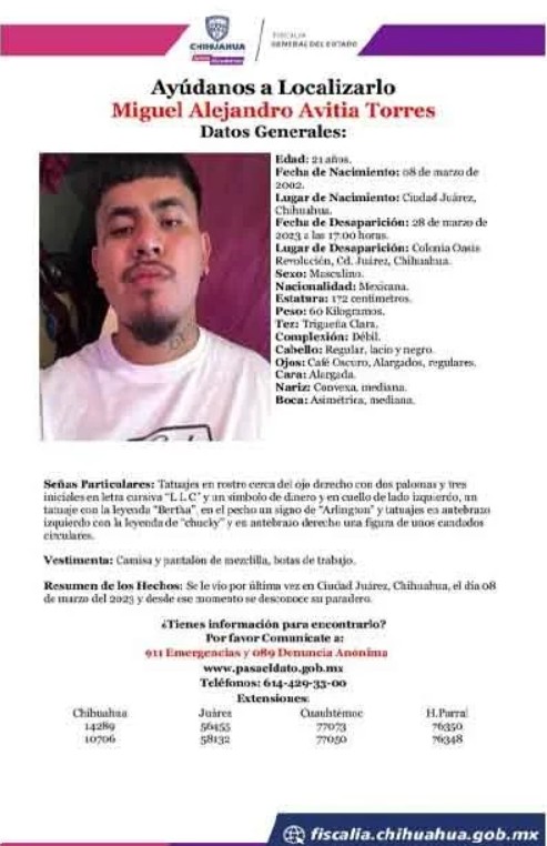 Buscan a Miguel Alejandro Avitia; des4par3ció desde 2023 2
