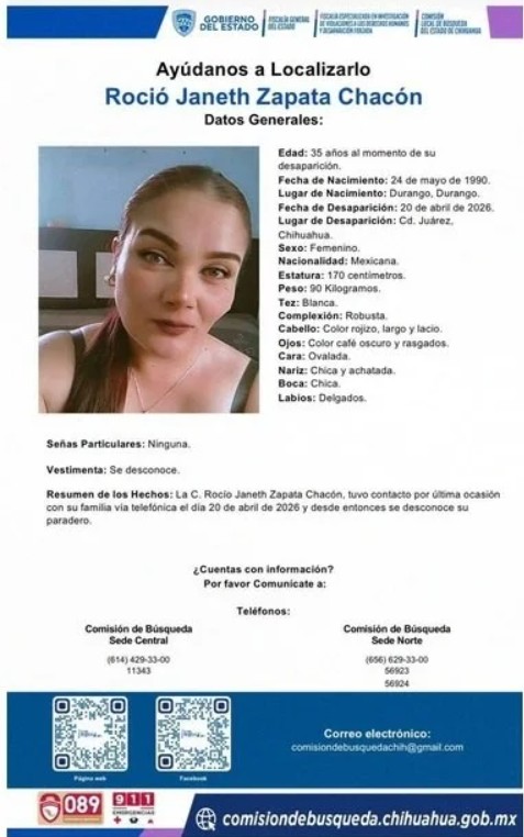 Buscan a Rocío Janeth en Ciudad Juárez; des4pareció desde el 20 de abril 2