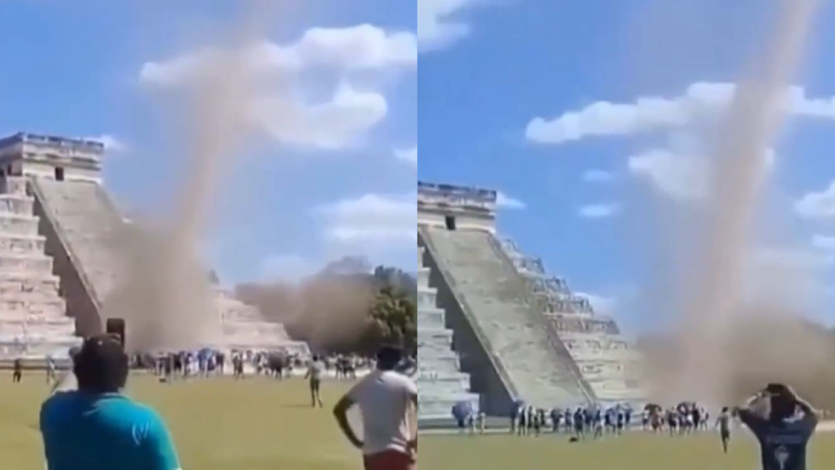 "Kukulcán está enojado" Remolino sorprende a turistas en Chichén Itzá 19 El fenómeno natural ocurrió frente a la pirámide de Kukulkán y fue interpretado por algunos como una señal “mística”