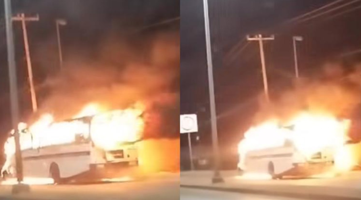 Arde camión de transporte de personal sobre avenida De las Torres 1