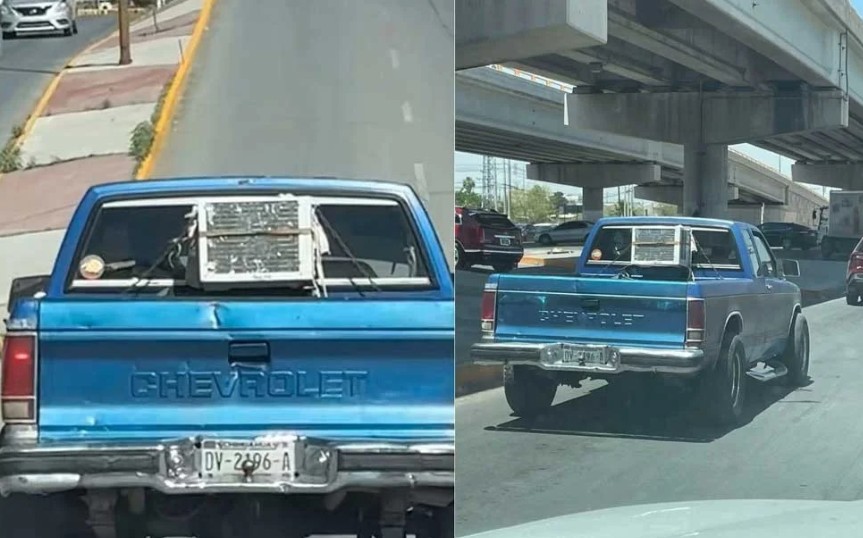 Captan camioneta con minisplit para sobrevivir al calor de Juárez 1
