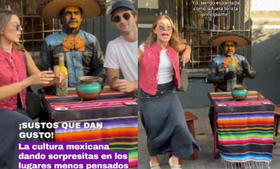 Pareja se lleva tremendo susto con estatua viviente y se vuelve viral 62