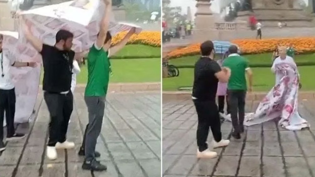 Exponen a aficionados que usaron lonas de des4parecid0s durante festejos mundialistas 18
