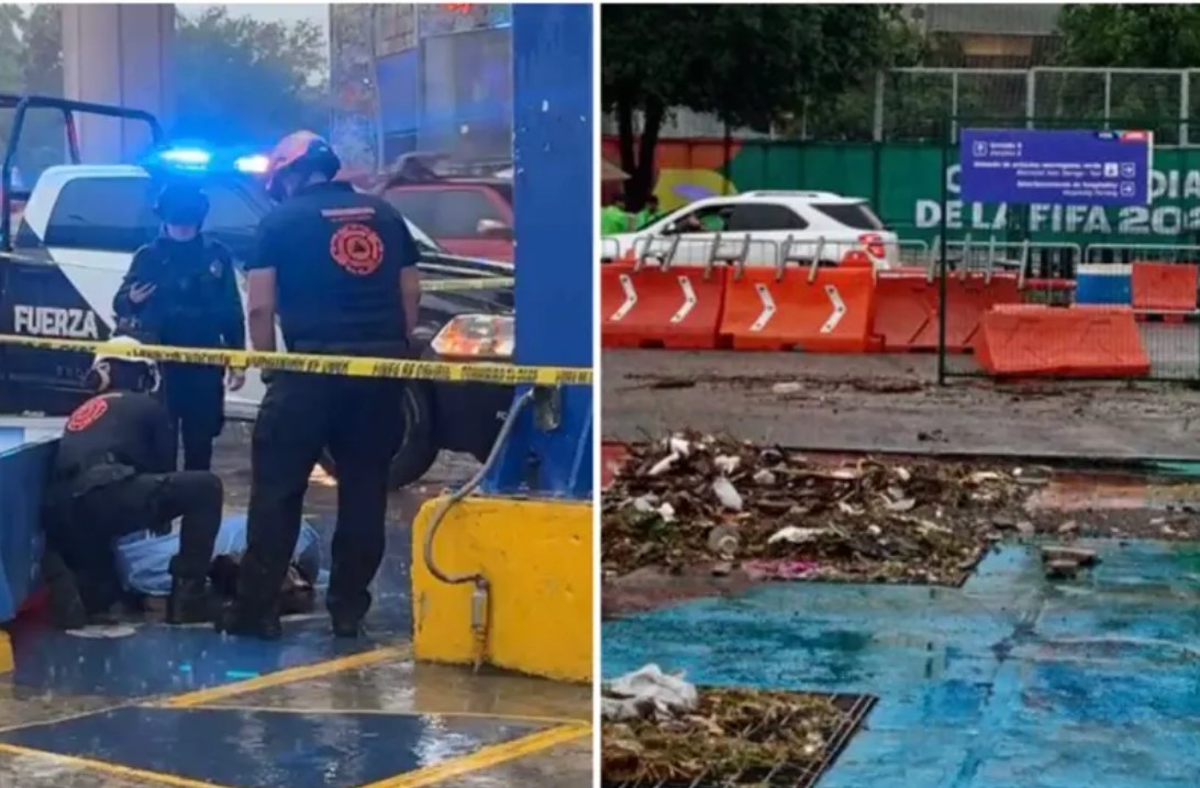 Tormenta azota Monterrey; mujer mu3re al caerle anuncio de farmacia 1