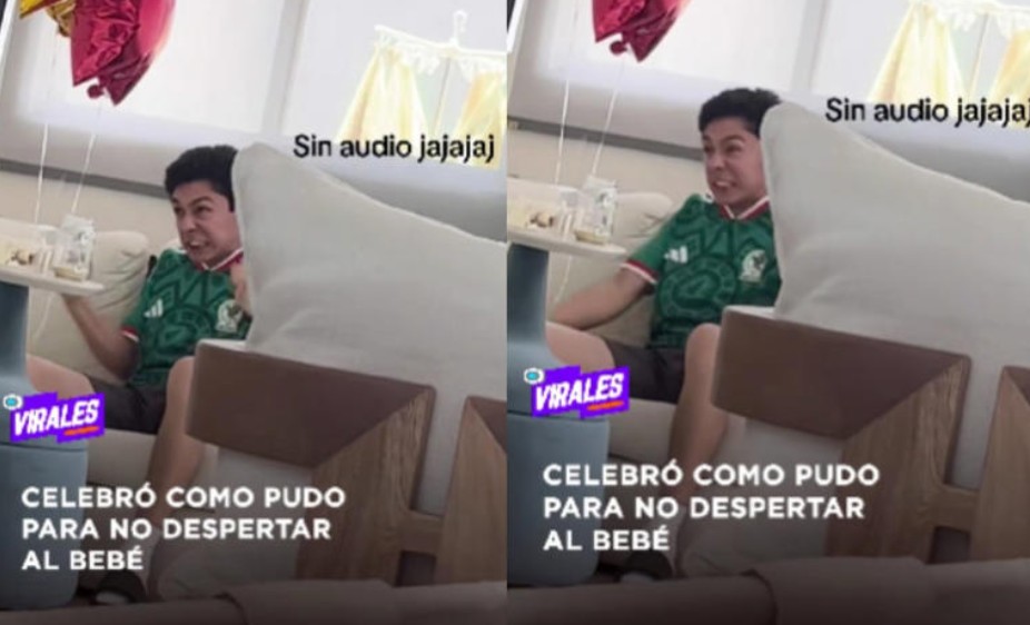 Padre se vuelve viral por celebrar un gol en silencio para no despertar a su bebé 1