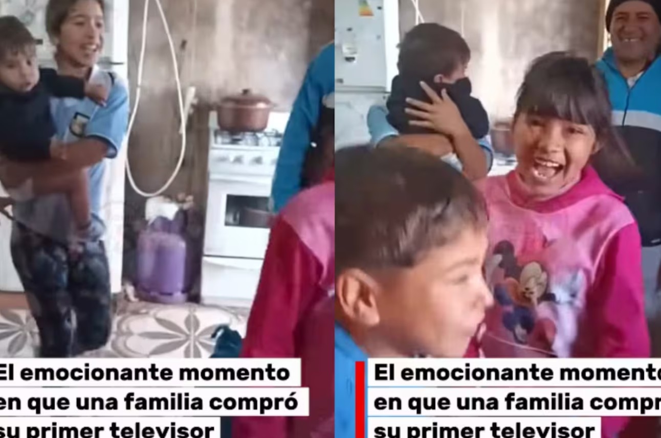 Conmueve familia al celebrar la compra de su primera televisión 1