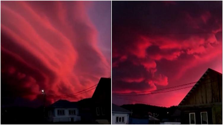 ¡Como en Stranger Things! Captan impresionante cielo rojo antes de tormenta en Rusia