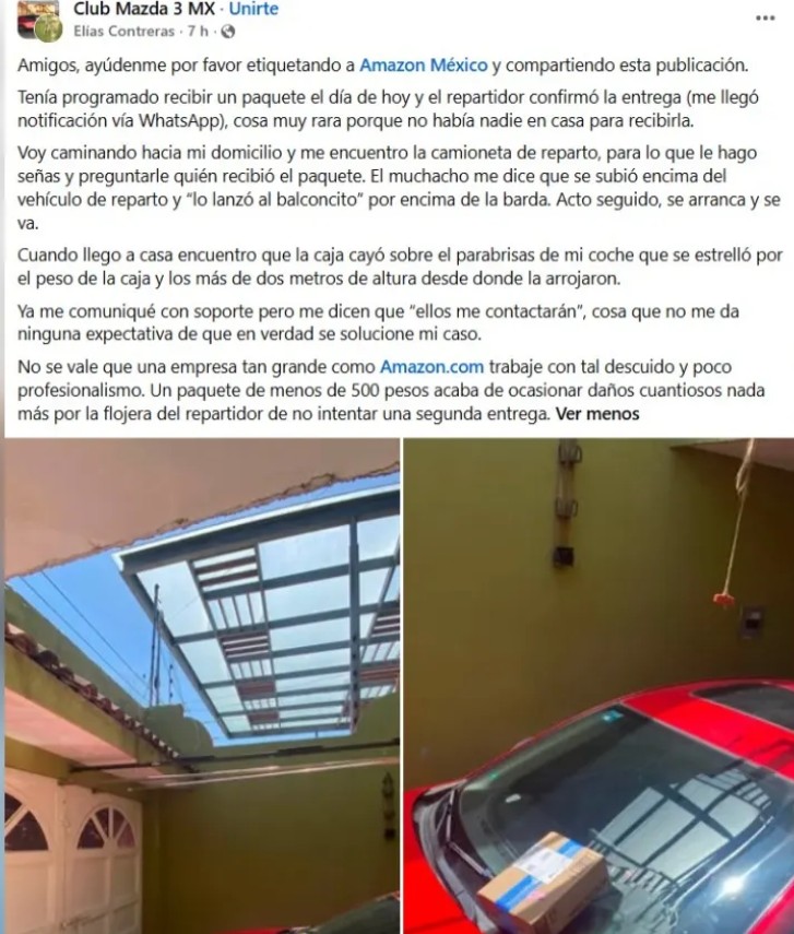 Denuncian a repartidor de Amazon por lanzar paquete y romper el parabrisas de un automóvil 2