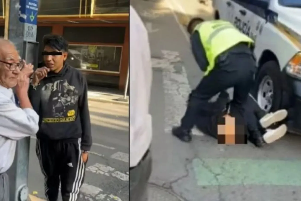 La agresión fue captada en video; otro joven intervino antes de que policías trasladaran al presunto responsable ante el Ministerio Público.