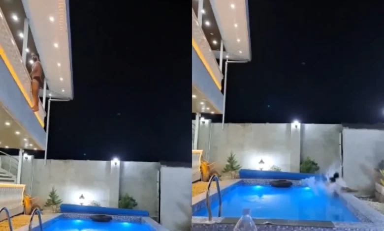 Joven mu3re tras fallar salto desde balcón hacia una alberca 1