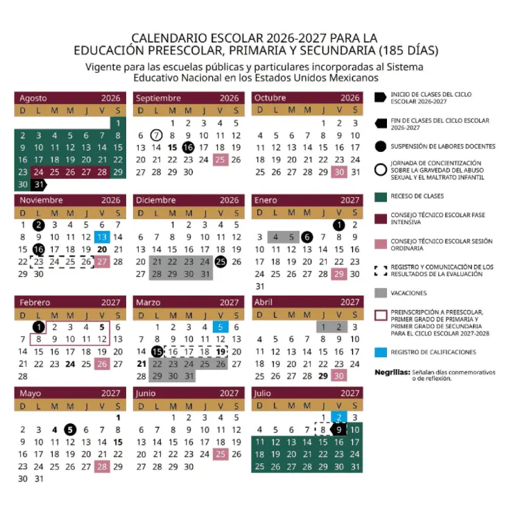 Calendario SEP 2026-2027: estas son las fechas de clases, vacaciones y puentes 2