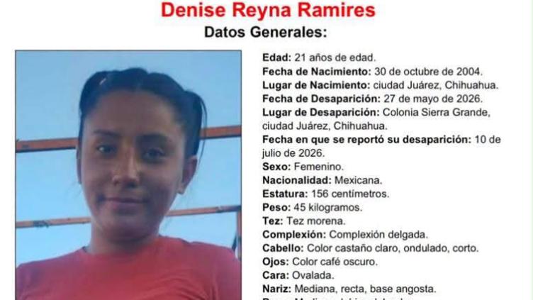 La joven de 21 años fue vista por última vez en la colonia Sierra Grande; la Fiscalía de Chihuahua solicita apoyo de la ciudadanía para localizarla.