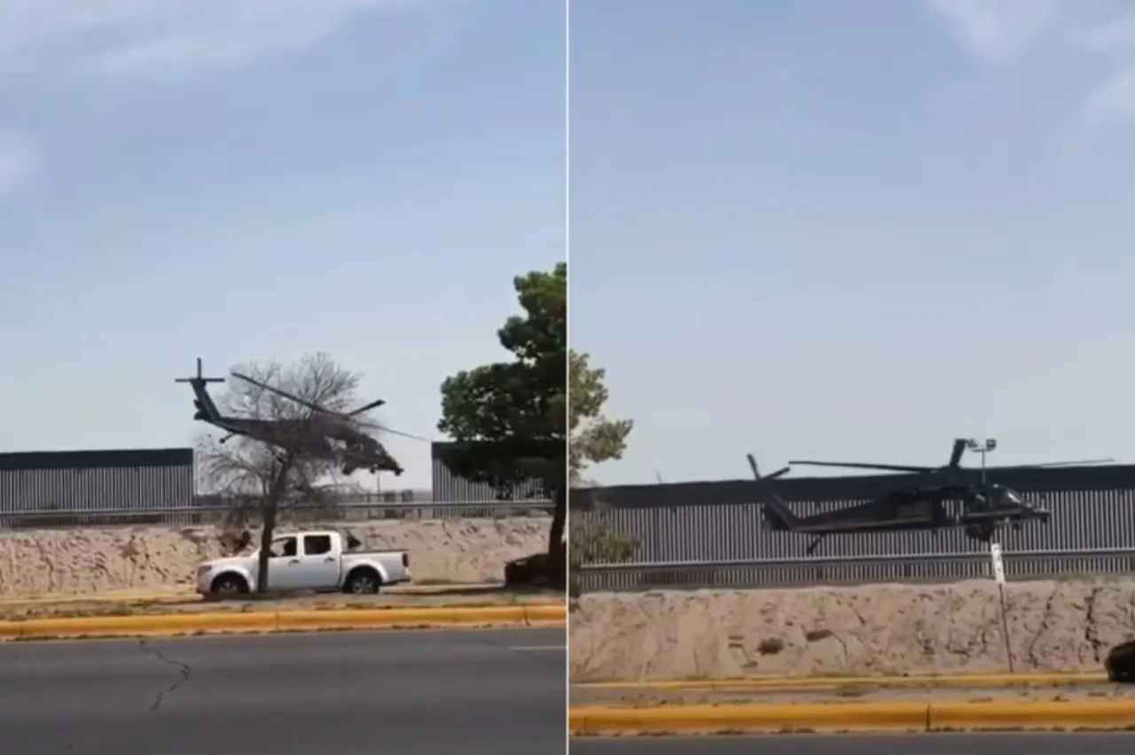 Helicóptero estadounidense vuela a baja altura sobre el bordo del río Bravo en Ciudad Juárez