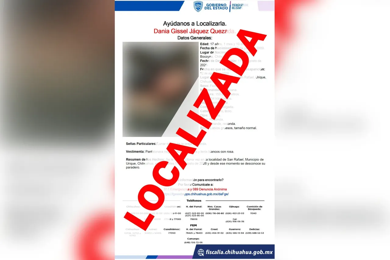 Localizan a salvo a menor reportada como ausente en Urique
