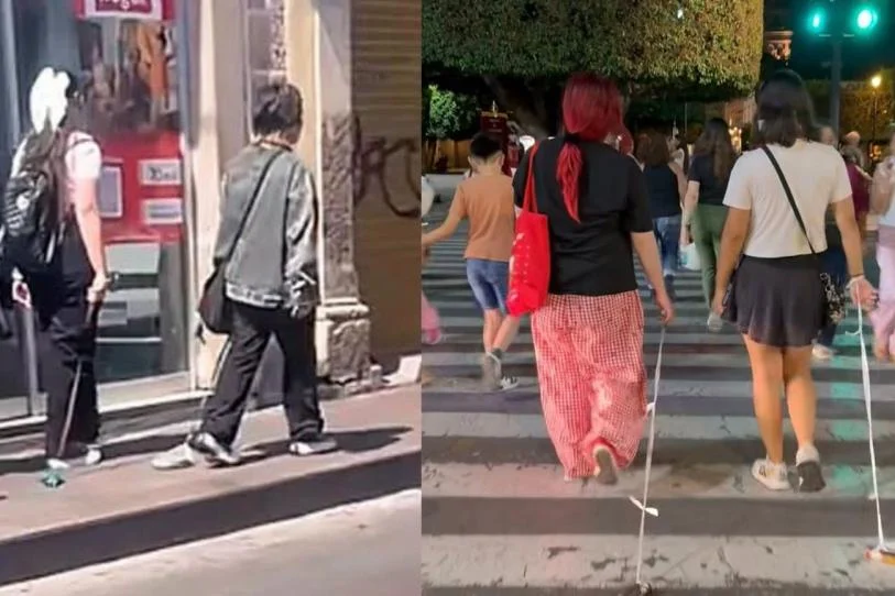 Jóvenes pasean plátanos sujetos con cuerdas por calles de Morelia