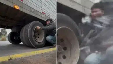 Intenta inflar llanta de tráiler con técnica viral en redes y casi muere en el intento 1