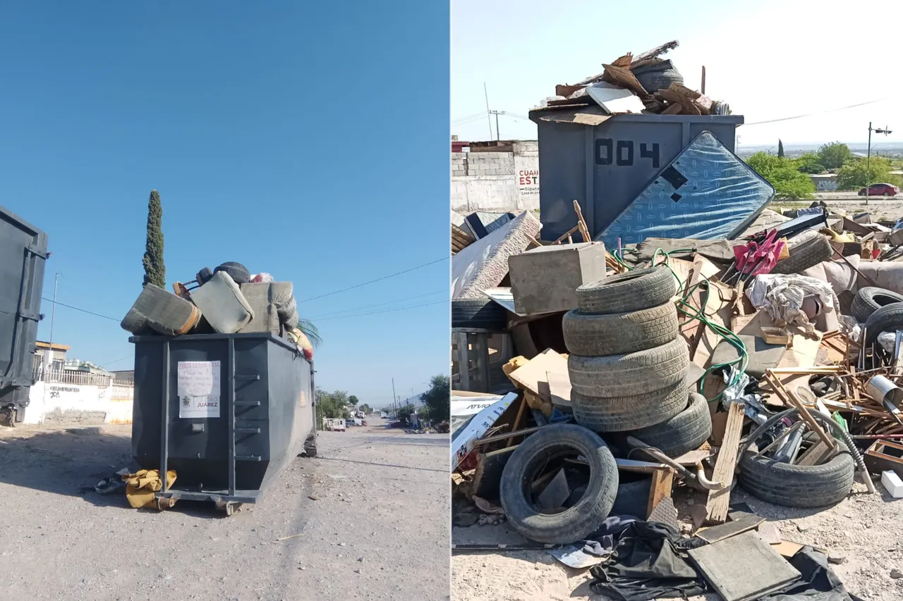 Contenedor del programa Punto Limpio saturado con tiliches en Ciudad Juárez