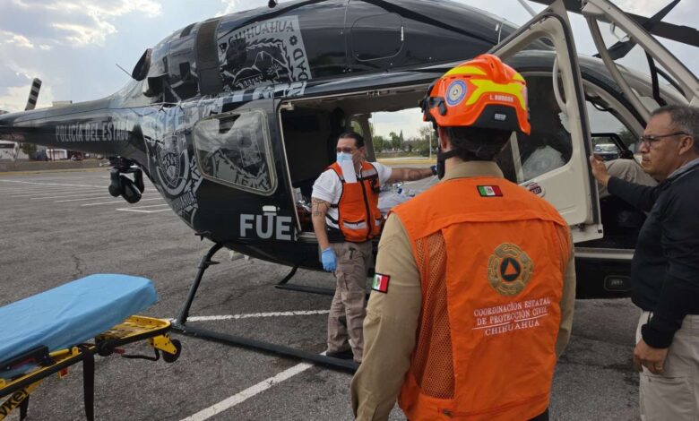 Trasladan a Chihuahua a hombre her1d0 por expl0s1ón de tanque de gas 1 Aeronave Bell 429 de la SSPE utilizada para trasladar a un paciente con quemaduras