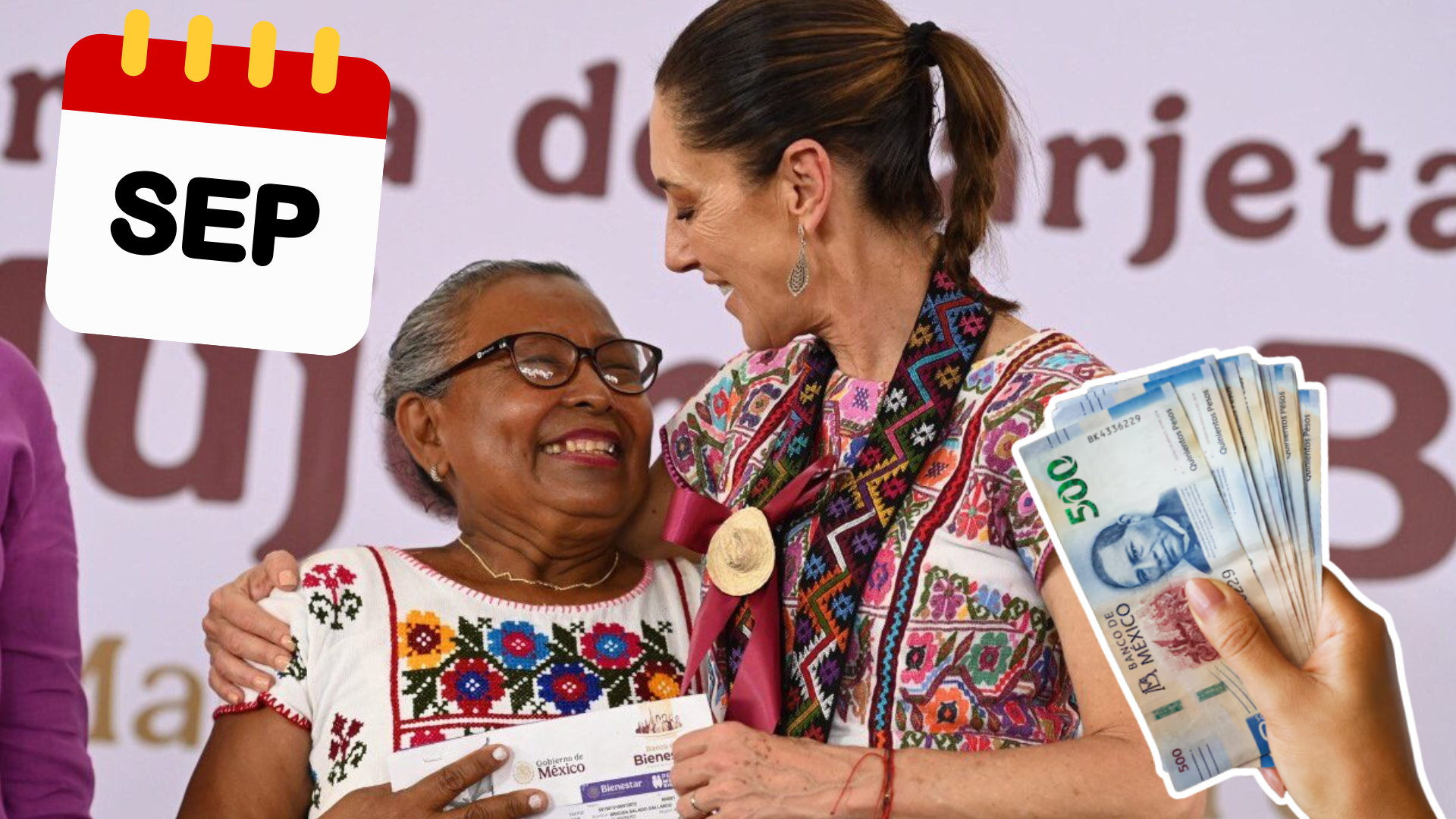 Tarjeta del Banco del Bienestar junto a un calendario de septiembre de 2026
