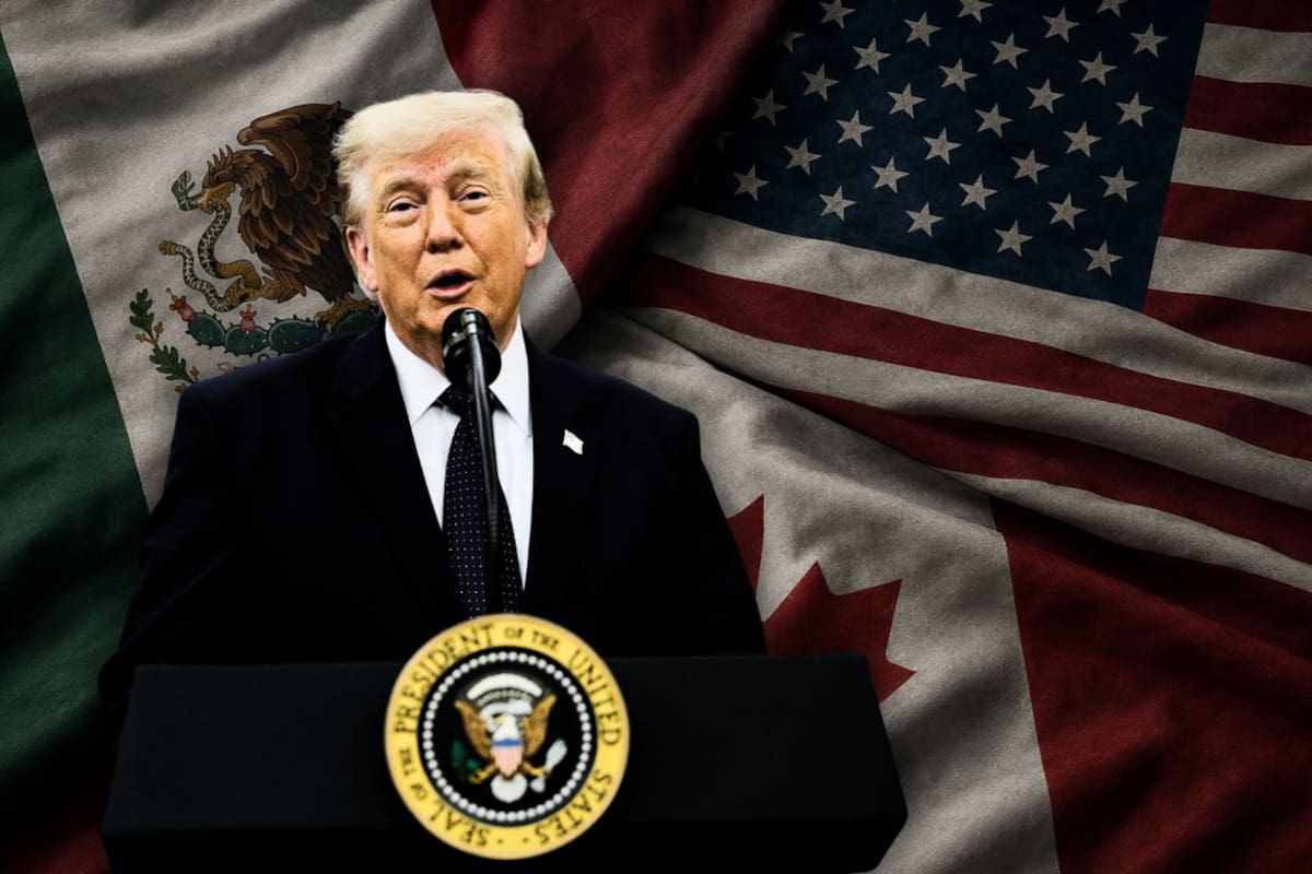 Donald Trump durante un encuentro público sobre aranceles y comercio en Estados Unidos