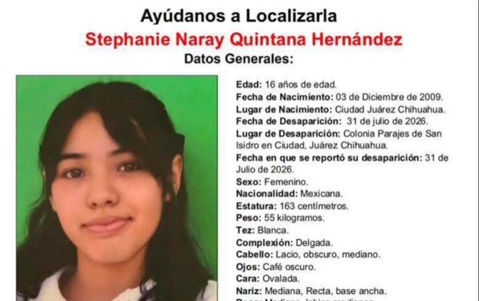 Buscan a Stephanie Naray Quintana Hernández, desapar3cida en Parajes de San Isidro 1