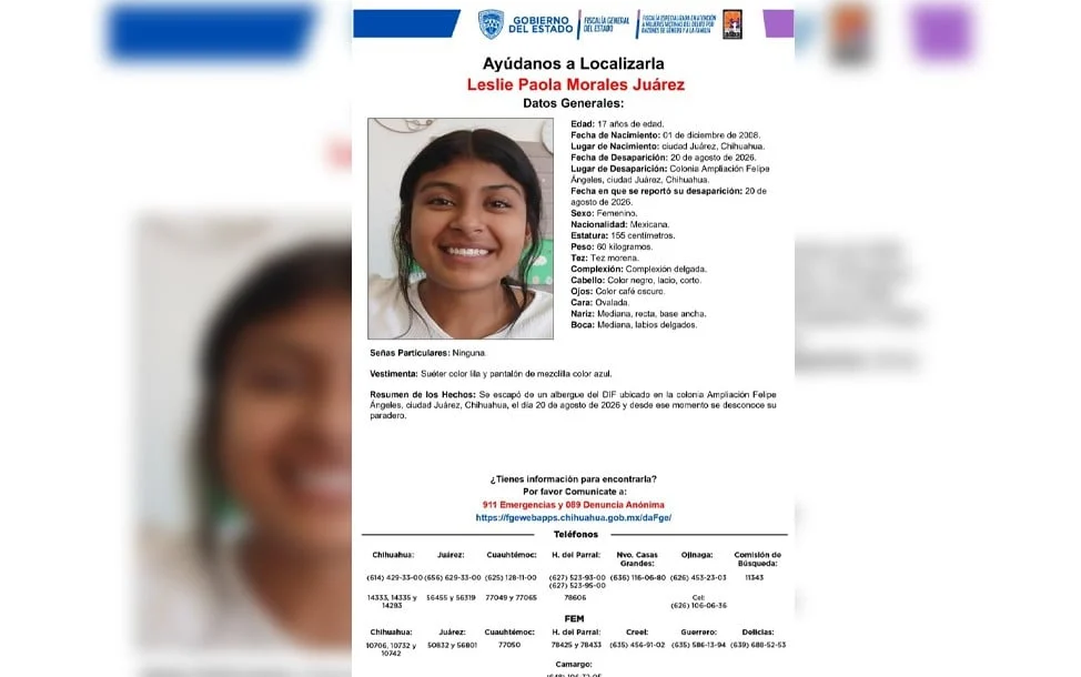 Información de búsqueda de Leslie Paola Morales Juárez en Ciudad Juárez
