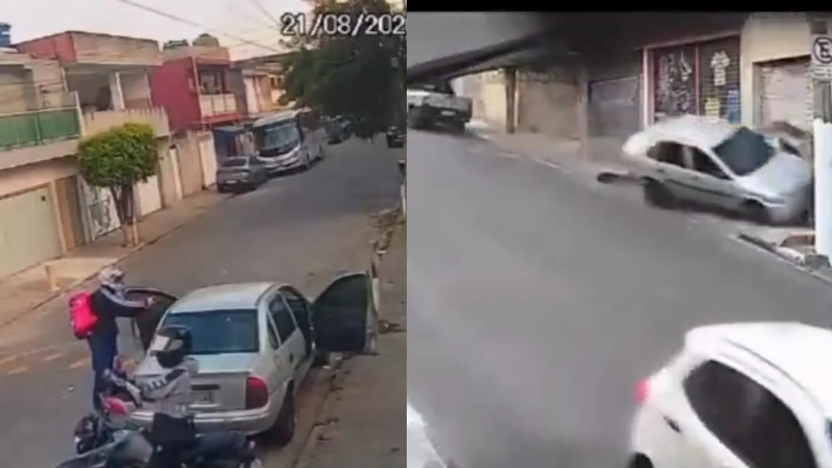 Cámara de seguridad capta el choque contra dos presuntos asaltantes en São Paulo
