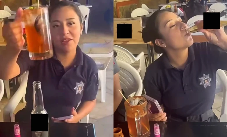 Policía renuncia tras ser exhibida tomando cerveza con uniforme 1