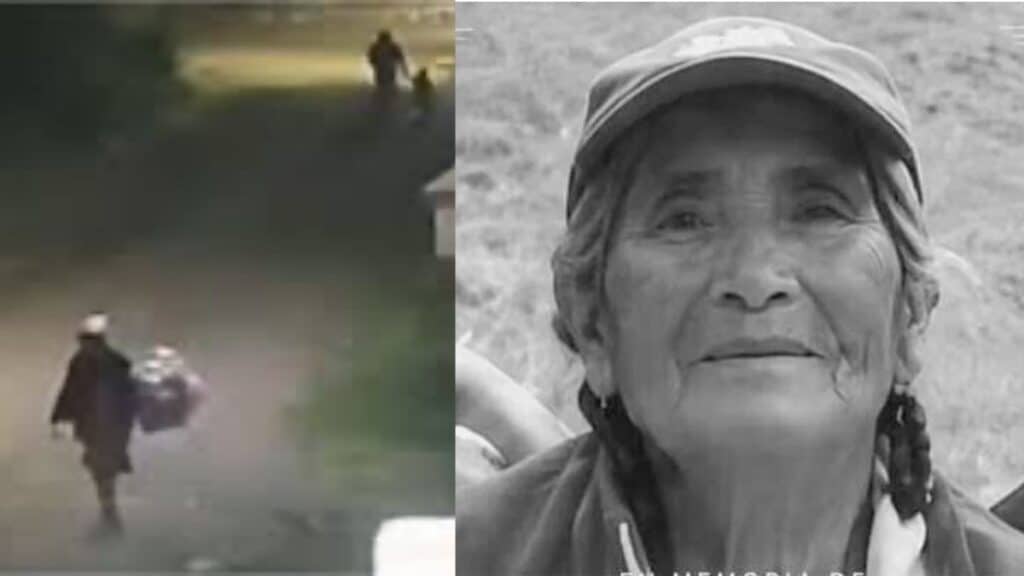 Doña Dominga camina con su canasta mientras un hombre presuntamente la sigue en Amozoc, Puebla