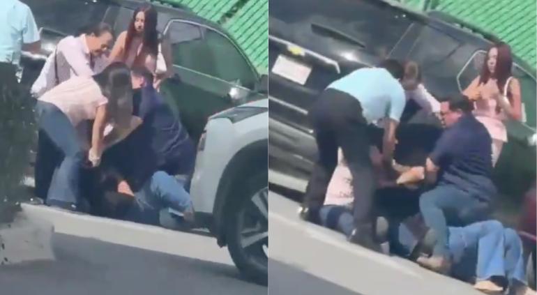 P3le4: uno de los hombres estaba tirado en el piso mientras el otro lo g0lp3aba 1 Pelea entre dos hombres en el estacionamiento de Alameda Iglesias en Ciudad Juárez