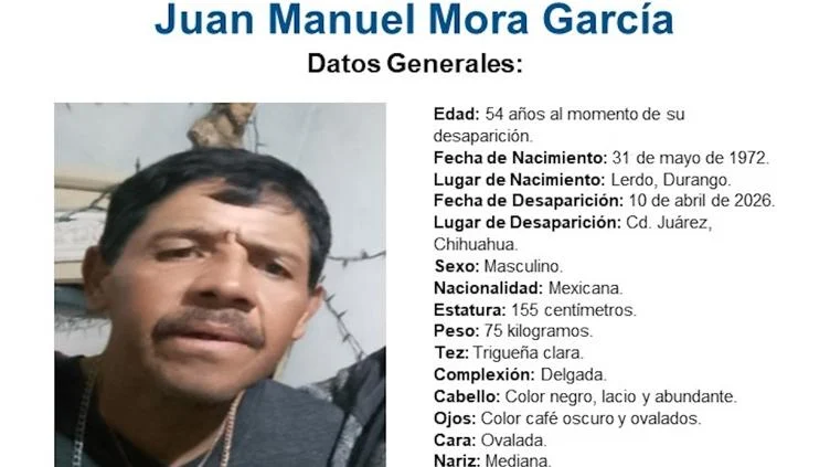 Ficha para localizar a Juan Manuel Mora García en Ciudad Juárez