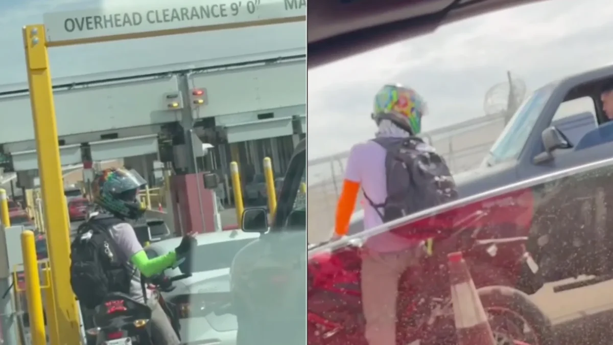 Discusión entre un biker y un conductor en el área de revisión del puente Libre