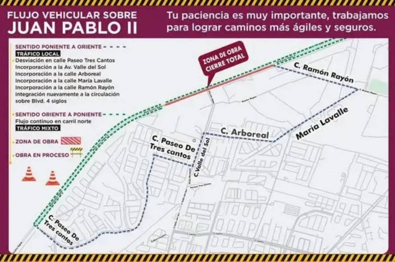 Inicia mañana cierre vial en Juan Pablo II y Valle del Sol por obras 2